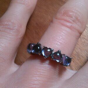 Five Stone African Amethyst Heart Shape Gemstone Stainless Steel Ring (Size 6)